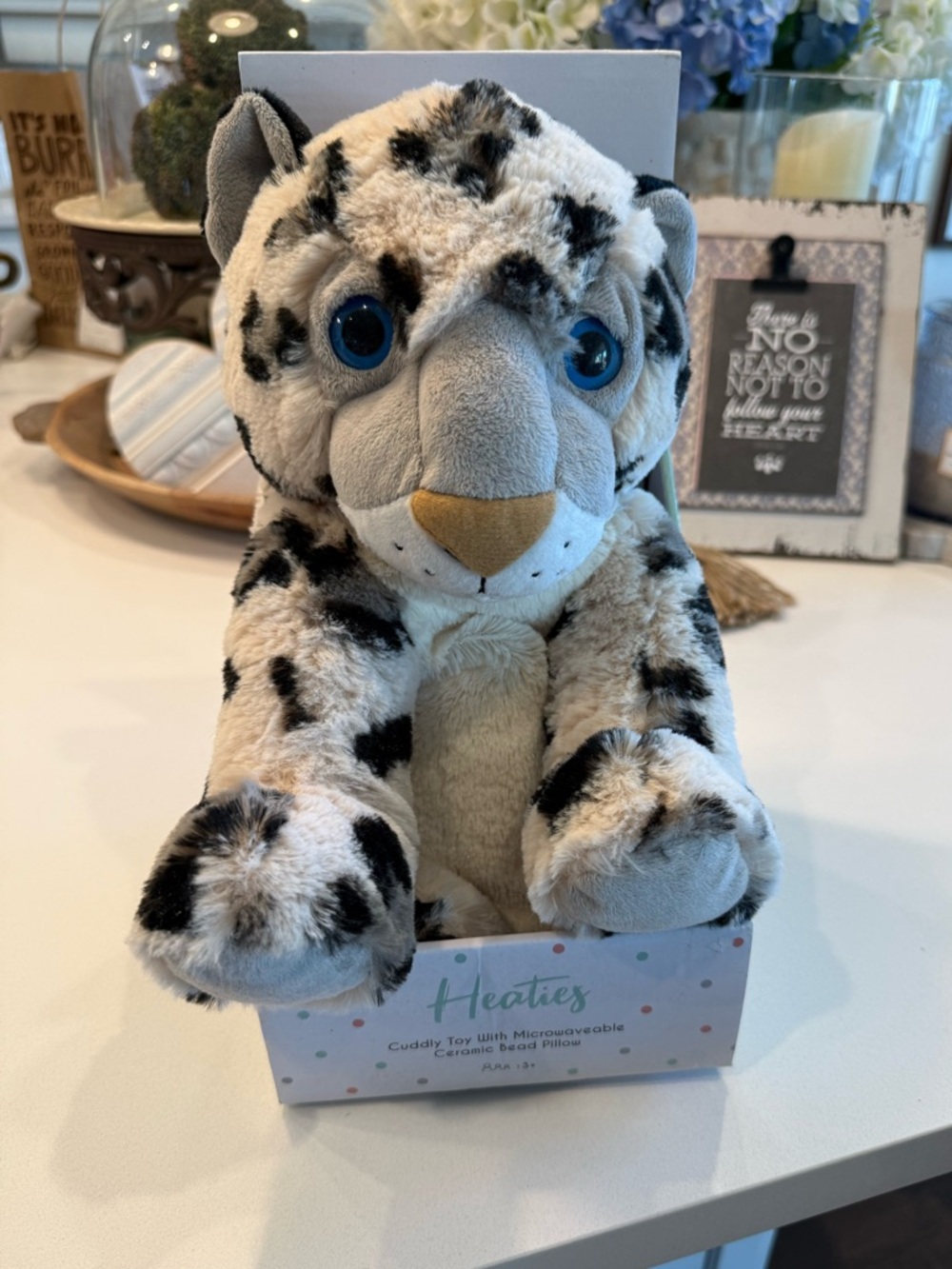 Heaties Plush Snow Leopard Stuffed Animal - White, Black, Gray
